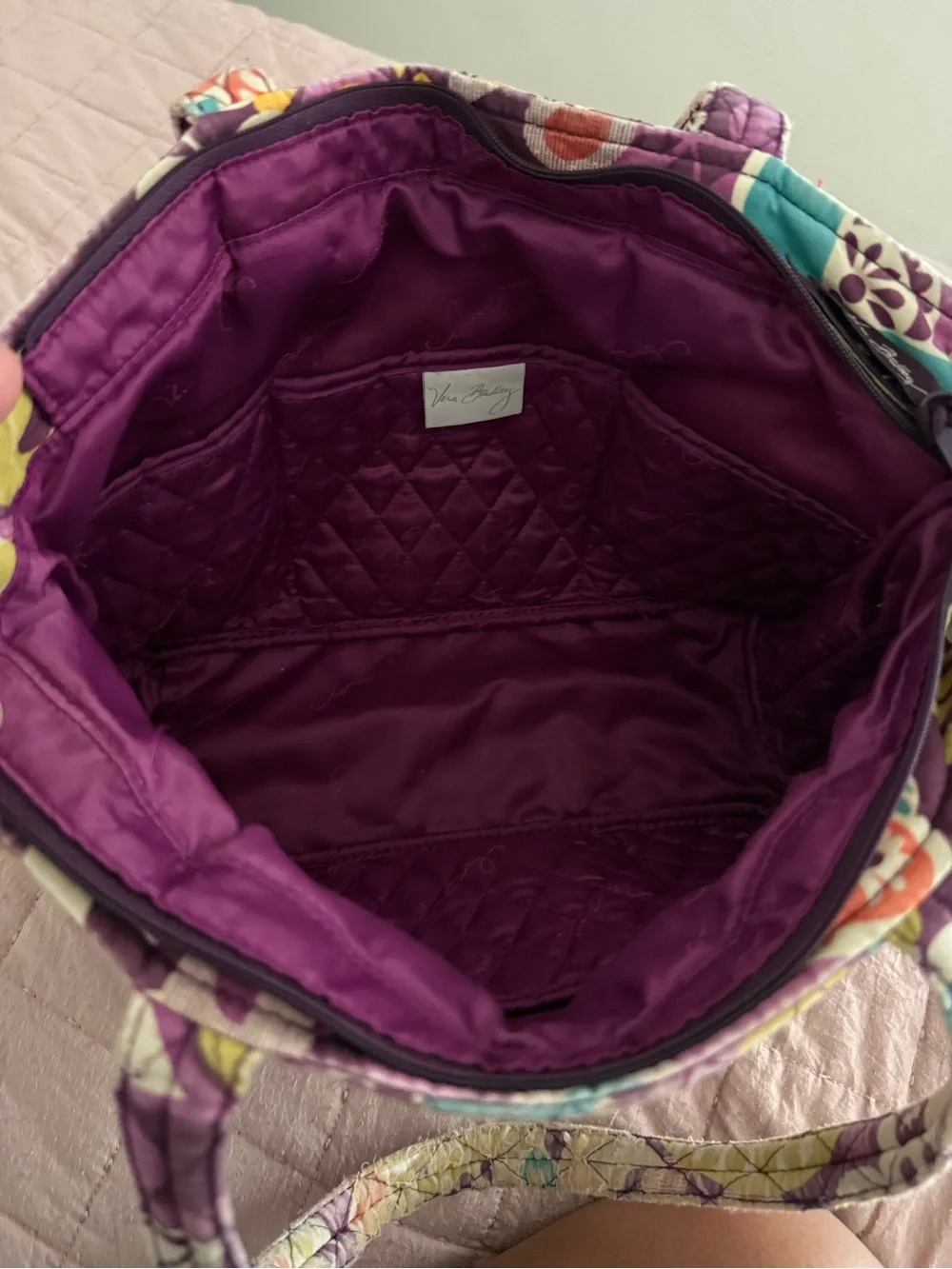 Vera Bradley Purple Floral Quilted Tote with Teal & Yellow Accents